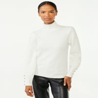 Scoop ženski džemper sa dugim rukavima sa manžetnama na dugmad, veličine XS-XXL