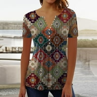 Ženska bluza za bluzu za bluzu Retro Print kratki rukav casual osnovni okrugli vrat Redovni vrh