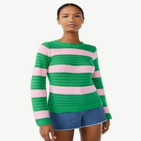 Scoop ženski džemper sa kukičanjem na pruge