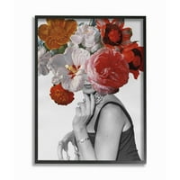 Stupell Industries Vintage ženska sjedeća Moda cvijet proljeće Bloom kolaž uramljen zidni umjetnički dizajn