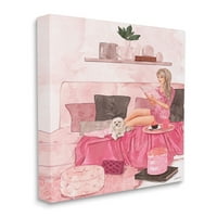 Stupell Industries Fashionista Reading with pas Pink Room Interior Canvas Wall Art, 20, dizajn ziwei Li