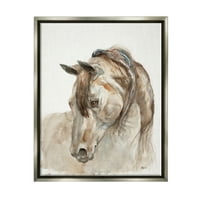 Stupell Industries Gentle Horse Portrait Farm Animal akvarel detalj Painting Luster Grey floating Framed