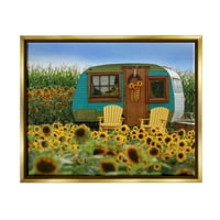 Stupell Lovely Sunflower Field Camper Botanical & Floral Photography Gold Floater Framered Art Print Wall