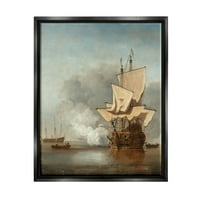 Stupell Industries Canon Willem van de Velde Classic Painting Painting Jet Black Floating Framedred Canvas