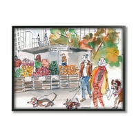 Ilustracija poljoprivrednog tržišta Stupell Industries Gradski šetači pasa Crni uokvireni od Marka Higdena