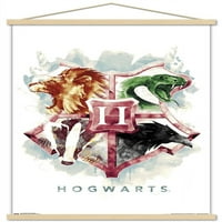 World World: Harry Potter - Hogwarts Ilustrirana kuća Crests zidni poster sa drvenim magnetskim okvirom,