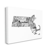 Stupell Industries Massachusetts State Cities tipografija Galerija grafike umotano platno print Wall Art,