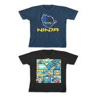 Ninja Boys Grafičke Majice Sa Logotipom I Stripom 2 Pakovanja, Veličine 4-18