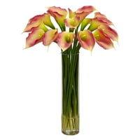 Skoro prirodni Calla Lilly Silk cvjetni aranžman sa cilindrom vazom, ružičastom