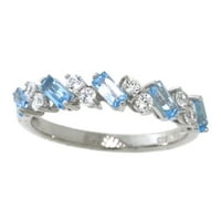 Brilliance Fine nakit srebra originalni Swiss plava Topaz i bijele CZ bend prsten