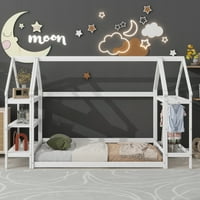 Podni krevet u obliku kuće u obliku kuće Euroco Wood sa pokretnom policom i garderobom za djecu, bijeli