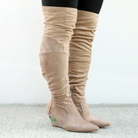 Prirodni povjetarac preko koljena ženske čizme na petu u Taupe