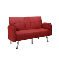 Aukfa konvertibilni Tufted Futon kauč spavač kauč na razvlačenje sa držačima za čaše - Twin Futons-Crvena