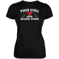 Valentines Ova djevojka voli svoju majicu Maine Coon Black Juniors meka majica - velika