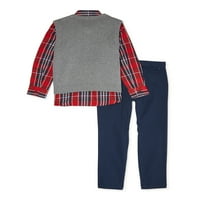 Komplet odijela za dječake Wonder Nation sa džemperom, košuljom na kopčanje i pantalonama od Kepera, 3-dijelni komplet odjeće, veličine 4-10