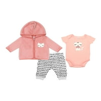 Baby Baby Girl Interlock Bodi, Pantalone I Plišana Dukserica, 3 Komada