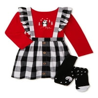 Wonder Nation baby & Toddler Girls Pinafore komplet odjeće, 3 komada, veličine 12M-5T