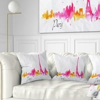 Designart Paris Pink Silhouette - cityscape Painting Throw jastuk - 16x16