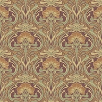 Crown Donovan Burnt Sienna Nouveau Floral Unpasted Paper Wallpaper, 20.5-in by 33-ft, 56. sq. ft