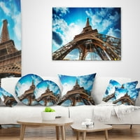 Designart lijepa Pariz Pariz Eiffelov toranj ispod plavog neba - jastuk za bacanje gradskog pejzaža - 16x16