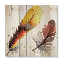 Designart 'šareni Boho Art Feathers IV' Bohemian & eklektičan Print na prirodnom borovom drvetu