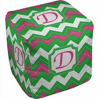 Thumbprintz Chevron Monogram Pouf, Fuchsia