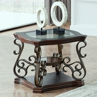 Aukfa End Tabela-Retro bočni sto sa staklenim stolom i završnom obradom praškastog premaza metalne noge-smeđe