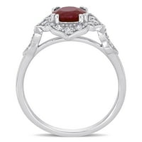 Miabella ženski 1-karatni T. G. W. Ruby i Carat izrezani jastuk T. W. Diamond 14kt oreol prsten od bijelog