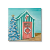 Stupell Indtries Nautical Shell Šator na prugastoj plaži sa plavim božićnim Drvcem, 24, dizajn Patricie Pinto