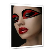 Designart 'crvene usne Crna šminka na očima djevojke maske' moderni uokvireni umjetnički Print