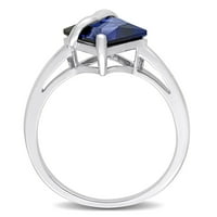 Miabella ženski 2-karatni T. G. W. princeza-rez kreiran plavi safir Sterling srebrni geometrijski prsten