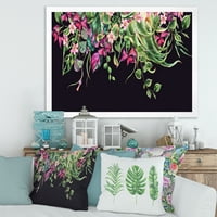 Designart 'Floral Tropical Leaves On Black Background' Farmhouse Framed Art Print