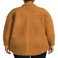 No Boundaries ' Plus Size Oversized Button Up Fau Sherpa Shacket