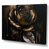 Designart crna i zlatna ruža III platna zidna Umjetnost