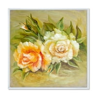 Vintage žute i bijele ruže uokvirene slike platno Art Print