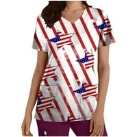 StMixi majice za žene kratki rukav V-izrez Striped ispis ljetni osnovni vrhovi 4. srpnja medicinska sestra