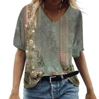 Ženske plus veličina cvjetni print Vintage Tes Charming Cuteve ljetni vrhovi kratki rukav V izrez Majica
