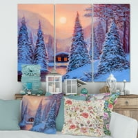 Designart 'The River House In the Woods and Winter Landscape I' Lake House Canvas Wall Art Print