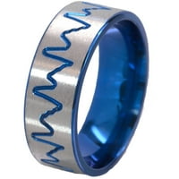 Ravni titanijumski prsten sa mljevenim otkucajima srca Eloksiranim u plavoj boji