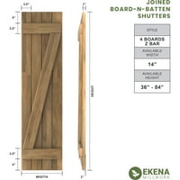 Ekena Millwork 14 W 50 H Americraft Vanjska ploča od četiri ploče od pravog drveta spojena ploča-N-letve roletne w Z-Bar , Vatro Crvena