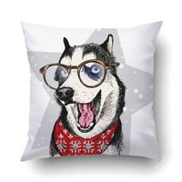 Xmas Portret zatvaranja sibirskih husky-a nose zimsku bandanu i naočale zvijezda jastučni jastuk kauč za jastuk jastuk