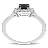 Miabella ženski karat T. W. Princess-brušeni Crni Dijamant i okrugli bijeli dijamant 10kt bijeli Zlatni oreol zaručnički prsten