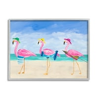 Stupell Industries slatka Pink Flamingos odjeća za plažu šetnja obalom ilustracija 24, dizajn Julie Derice