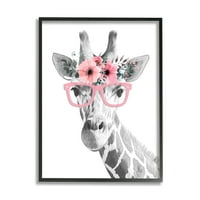 Stupell Industries Pink Flower Crown Monochrome žirafa sa naočarima 20, dizajn Annalisa Latella