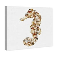 Wynwood Studio Nautical and Coastal Wall Art Canvas Prints' Seahorse Seashells ' Marine Life-Brown, White