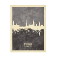 Michael Tompsett 'Stockholm Sweden Skyline Grey' Platno Umjetnost
