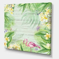 Designart 'Žuto Cvijeće, Tropsko Lišće Sa Flamingom I' Moderna Platnena Zidna Umjetnička Štampa