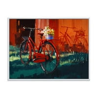 Crveni VIntage Bicikl Sa Cvijećem Kanta Uokvirena Slika Platno Art Print