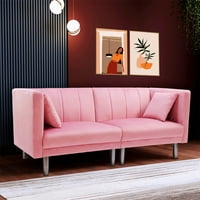 Aukfa Baršunasta Futon Konvertibilna Sofa Twin, Uska Leđa, Jastuci, Ušteda Prostora, Ružičasta