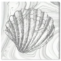 Wynwood Studio Canvas Glitter Silver Seashell Nautical and Coastal Marine Life Wall Art Canvas Print Grey